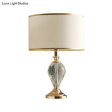 Contemporary Crystal Teardrop Desk Lamp With Fabric Shade - White 1 Head Table Light