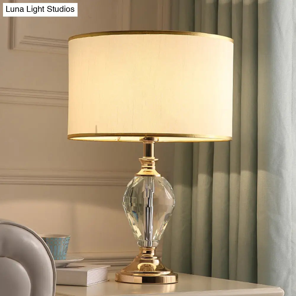 Contemporary Crystal Teardrop Desk Lamp With Fabric Shade - White 1 Head Table Light