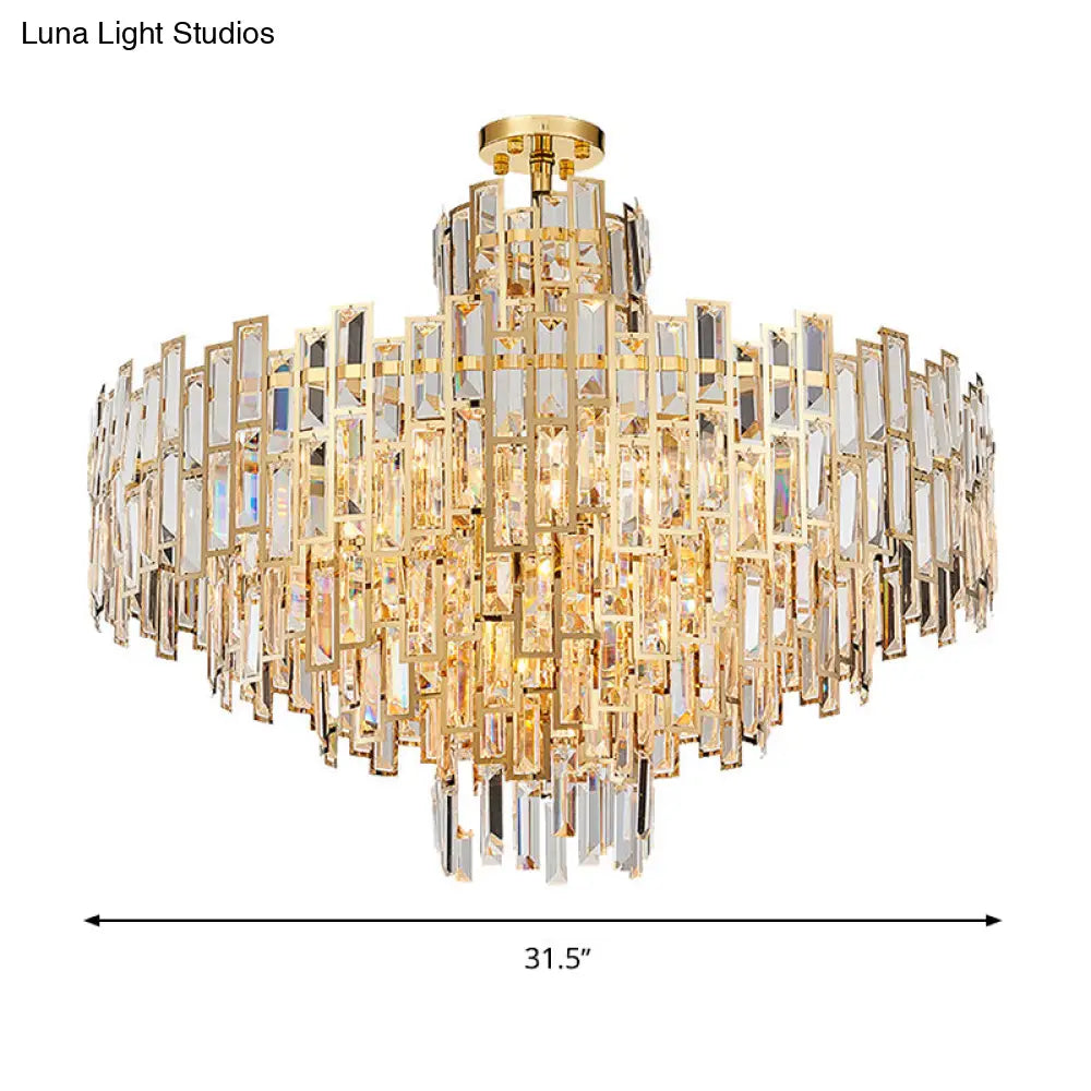 Contemporary Crystal Tiered Hanging Chandelier - 8/13 Heads 23.5/31.5 Gold Light For Living Room