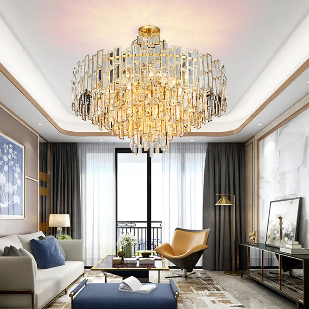 Contemporary Crystal Tiered Hanging Chandelier - 8/13 Heads 23.5/31.5 Gold Light For Living Room /