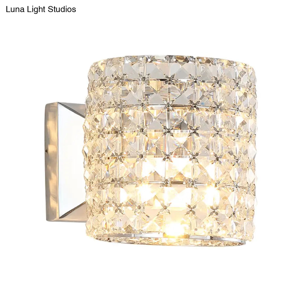 Contemporary Crystal Wall Sconce With Clear Cylinder Light Fixture