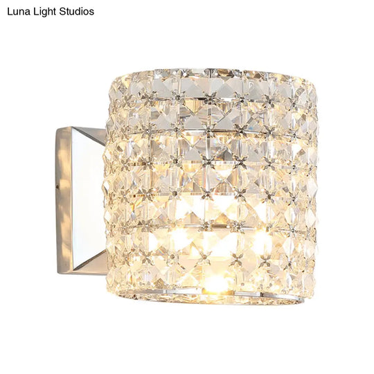 Contemporary Crystal Wall Sconce With Clear Cylinder Light Fixture