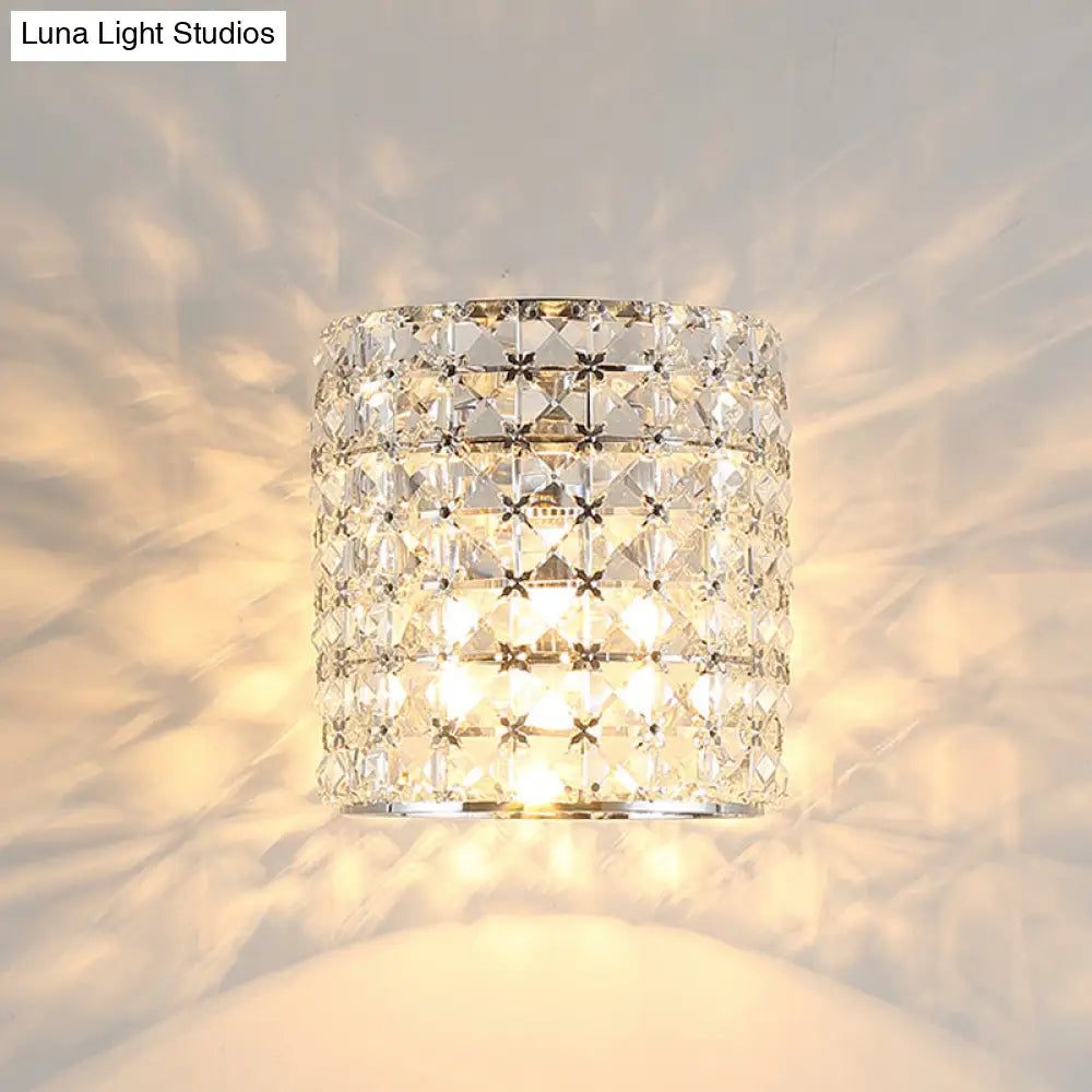 Contemporary Crystal Wall Sconce With Clear Cylinder Light Fixture