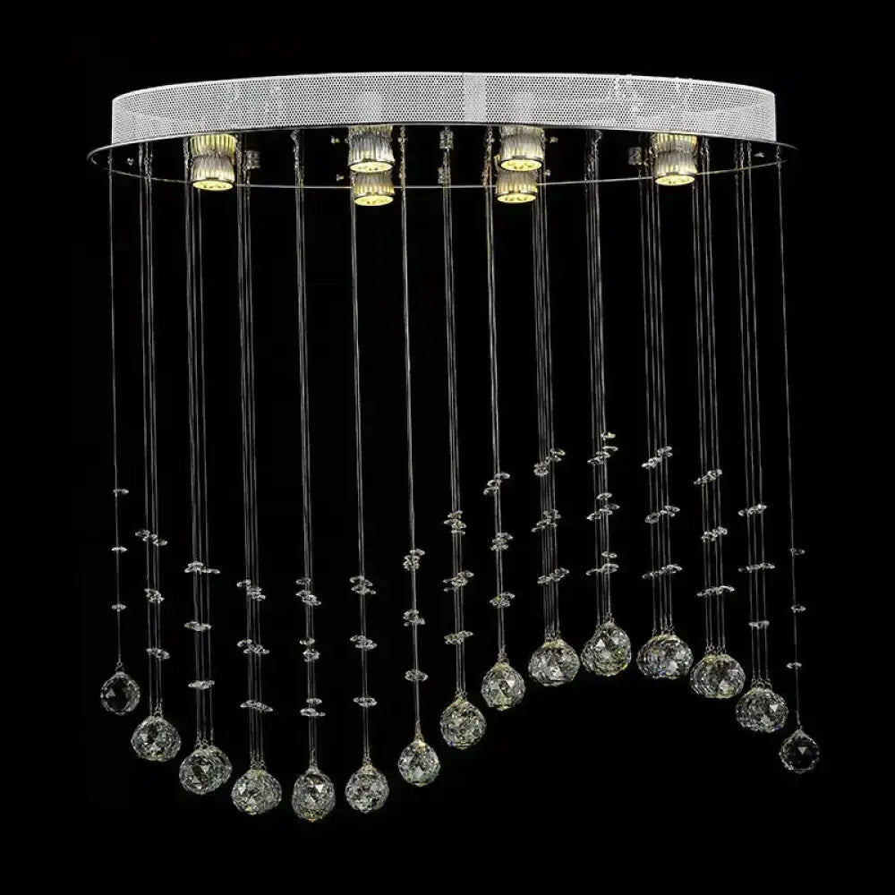 Contemporary Crystal Wavy Flushmount Lighting - 6-Head Living Room Ceiling Flush Light