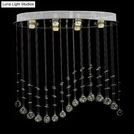 Contemporary Crystal Wavy Flushmount Lighting - 6-Head Living Room Ceiling Flush Light