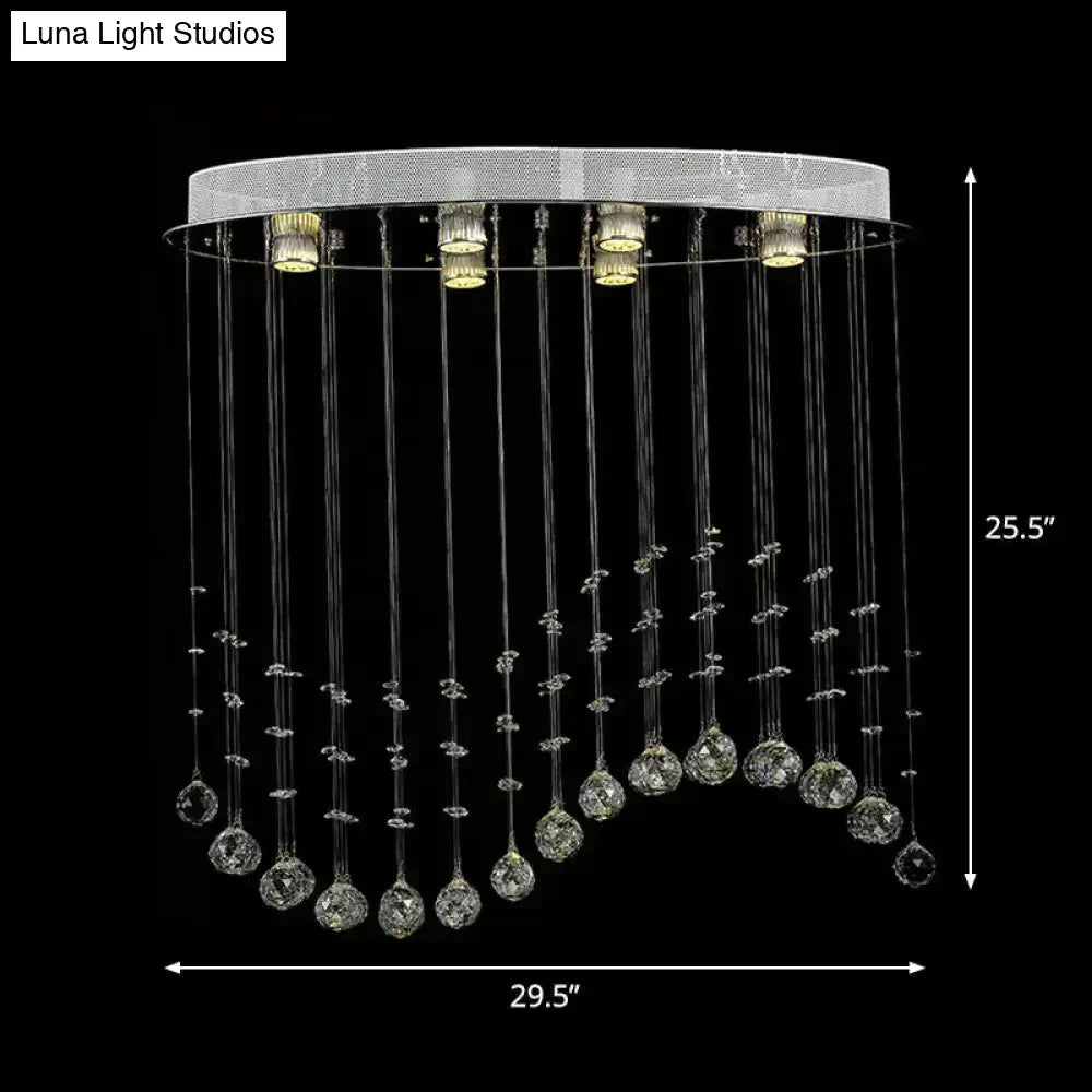 Contemporary Crystal Wavy Flushmount Lighting - 6-Head Living Room Ceiling Flush Light