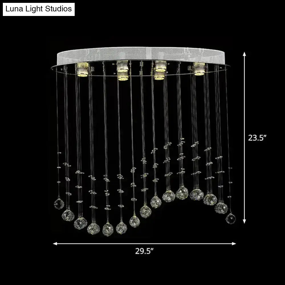 Contemporary Crystal Wavy Flushmount Lighting - 6-Head Living Room Ceiling Flush Light