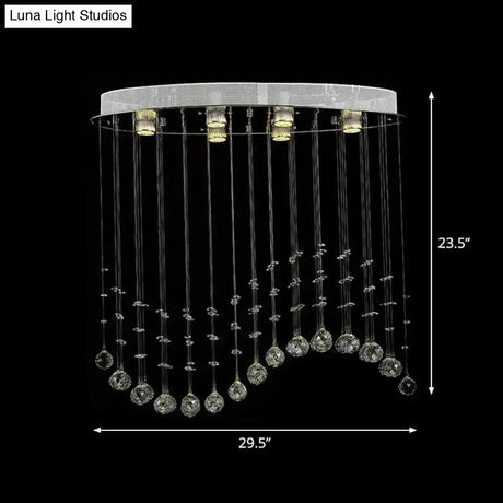 Contemporary Crystal Wavy Flushmount Lighting - 6-Head Living Room Ceiling Flush Light