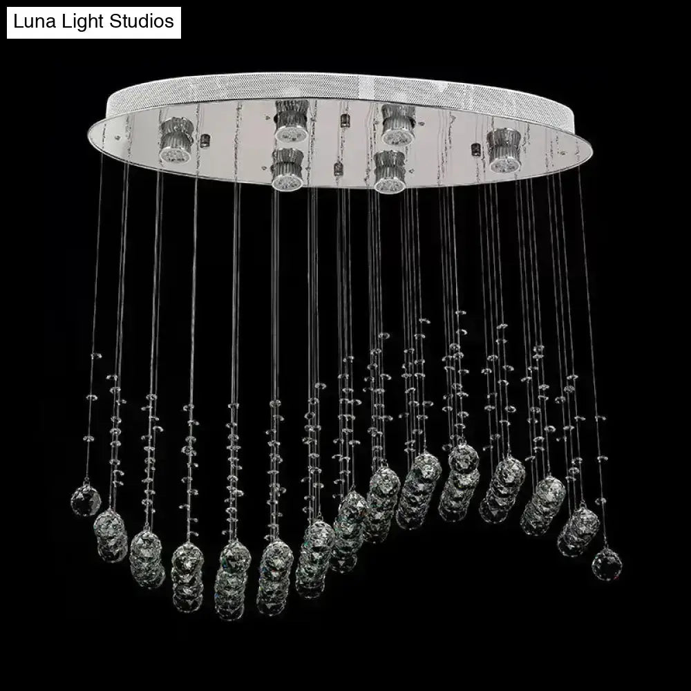 Contemporary Crystal Wavy Flushmount Lighting - 6-Head Living Room Ceiling Flush Light