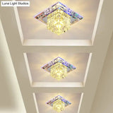 Contemporary Cube Crystal Led Flush Mount Ceiling Light In Chrome For Hallways