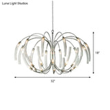 Contemporary Curved Tube Chandelier Lamp - Clear Glass 16/24 Lights Chrome Fixture