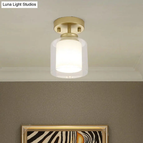 Contemporary Cylinder Semi Flush Ceiling Light With Glass Shade - Black/Silver/Gold Finish 1 Bulb