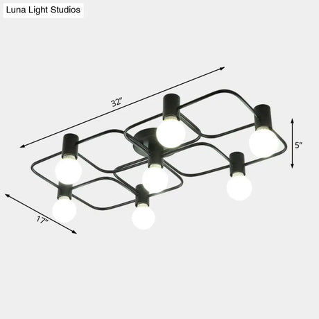 Contemporary Diamond/Rectangular Semi Flush Mount Light - 5/7/9 Lights White/Black Led Milk Glass