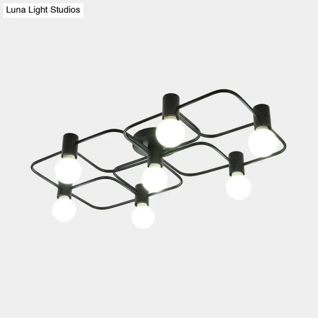 Contemporary Diamond/Rectangular Semi Flush Mount Light - 5/7/9 Lights White/Black Led Milk Glass
