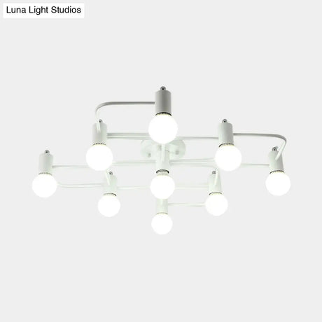 Contemporary Diamond/Rectangular Semi Flush Mount Light - 5/7/9 Lights White/Black Led Milk Glass
