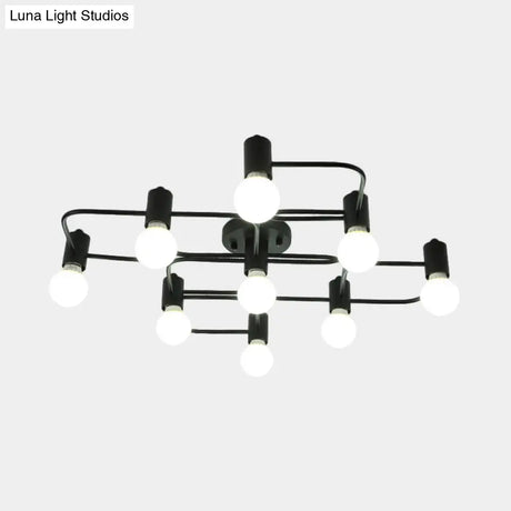 Contemporary Diamond/Rectangular Semi Flush Mount Light - 5/7/9 Lights White/Black Led Milk Glass