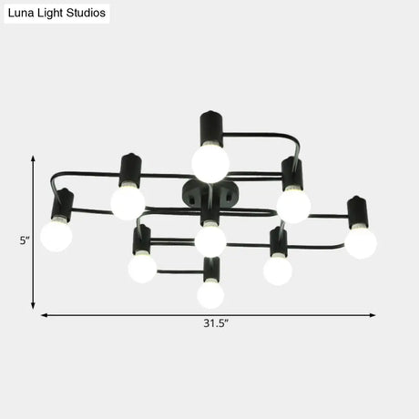 Contemporary Diamond/Rectangular Semi Flush Mount Light - 5/7/9 Lights White/Black Led Milk Glass
