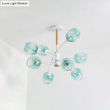 Contemporary Dome Living Room Chandelier: Blue/Tan Glass 6/8 Lights Stylish Pendant Light