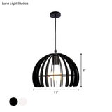 Contemporary Domed Cage Hanging Lamp Kit For Living Room - Metal Single Bulb Suspension Pendant In