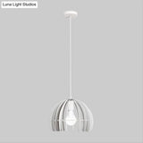 Contemporary Domed Cage Hanging Lamp Kit For Living Room - Metal Single Bulb Suspension Pendant In