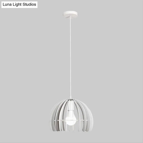 Contemporary Domed Cage Hanging Lamp Kit For Living Room - Metal Single Bulb Suspension Pendant In