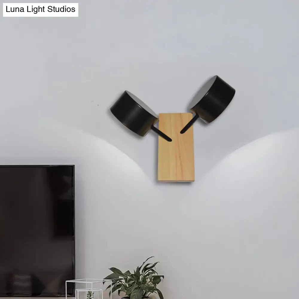 Contemporary Double Drum Wall Mounted Light: Metal Fixture For Kitchen With 2 Bulbs Black/White/Blue