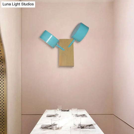 Contemporary Double Drum Wall Mounted Light: Metal Fixture For Kitchen With 2 Bulbs Black/White/Blue