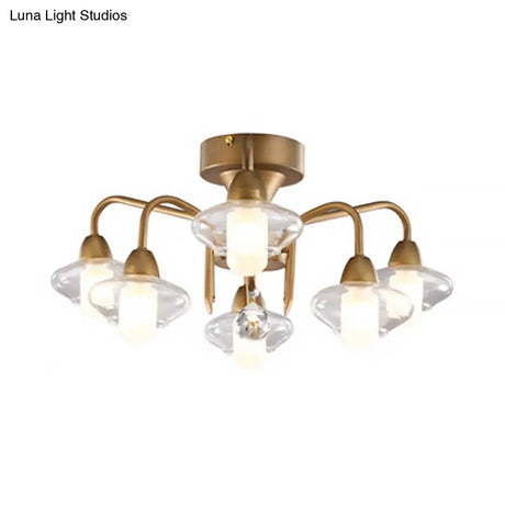 Contemporary Double Glass Shade Semi Flush Mount Light - Metal | 6 Lights Living Room Ceiling