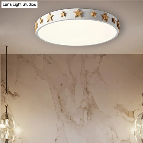 Contemporary Drum Flush Mount Light With Star Decoration - Ideal For Kids’ Bedroom