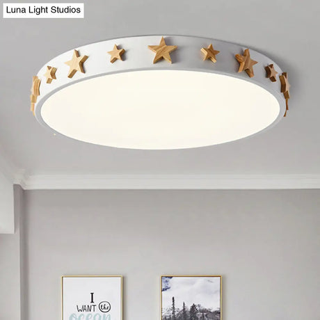 Contemporary Drum Flush Mount Light With Star Decoration - Ideal For Kids’ Bedroom