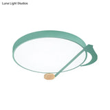 Contemporary Drum Led Ceiling Lamp - White/Gray/Green With Music Notes Ideal For Bedroom Lighting