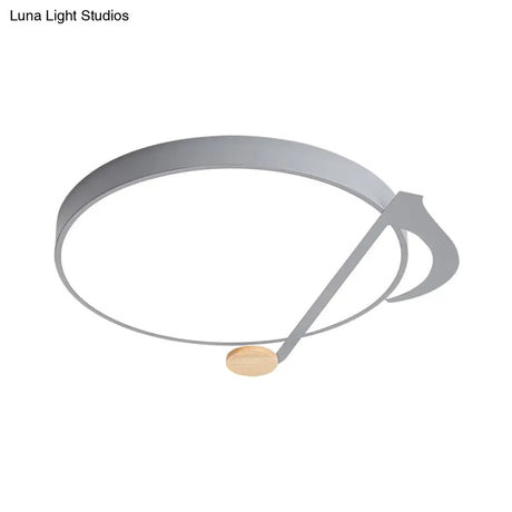 Contemporary Drum Led Ceiling Lamp - White/Gray/Green With Music Notes Ideal For Bedroom Lighting