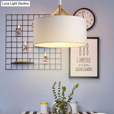 Contemporary Drum Pendant Light - White/Black Fabric 1-Light Ceiling Fixture