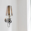 Contemporary Fabric Barrel Wall Mount Light - Bedroom Sconce (Black/Silver/White) Silver