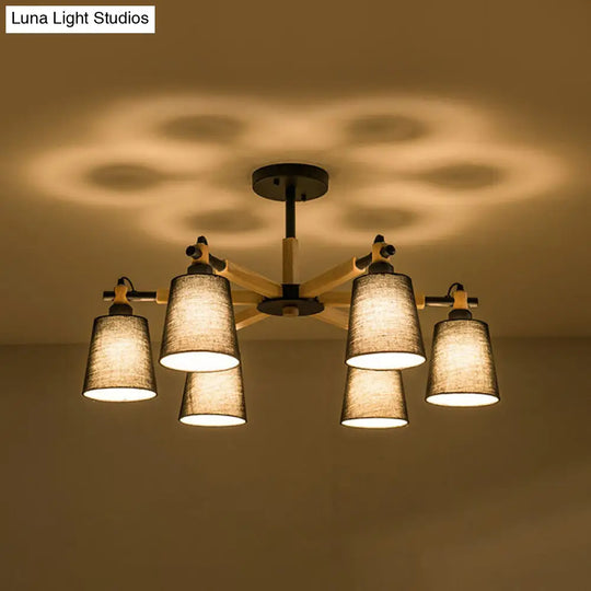 Contemporary Tapered Fabric Ceiling Pendant Light - 6 Heads Black/White Chandelier Fixture Black