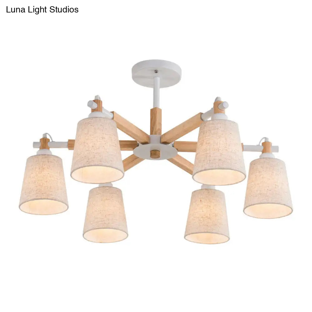 Contemporary Tapered Fabric Ceiling Pendant Light - 6 Heads Black/White Chandelier Fixture