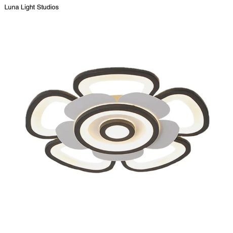 Contemporary Floral Acrylic Led Flush Mount Ceiling Light In Black And White With Warm/White Glow -