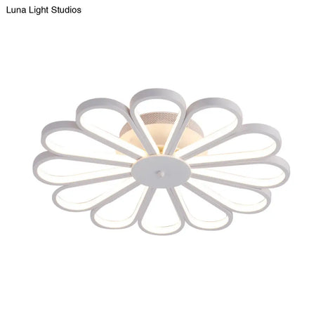 Contemporary Flower Shape Semi Flush Led Ceiling Light Fixture In White/Warm Tone Acrylic