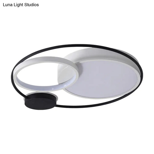 Contemporary Flush Mount Ceiling Light In Black And White - Acrylic Round Led Fixture (16/19/23.5