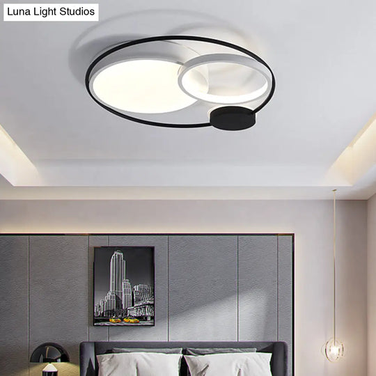 Contemporary Flush Mount Ceiling Light In Black And White - Acrylic Round Led Fixture