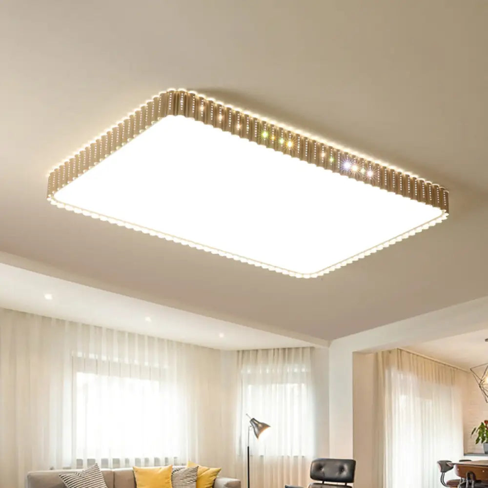 Contemporary Flush Mount Led Lamp - White/Gold Rectangular Ceiling Light Acrylic Shade Warm/White