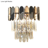 Contemporary Flush Wall Sconce With Clear Crystal Lamp And Black & Taupe Ornaments