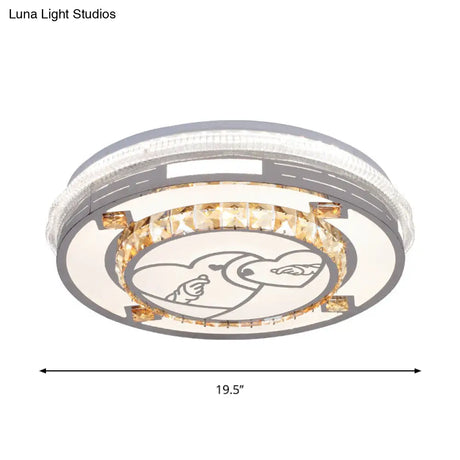 Contemporary Flushmount Ceiling Light With Led Crystals In White Heart/Floral/Circle Pattern