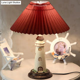 Contemporary Foldable Conical Table Lamp For Childrens Room - 1-Light Blue/Red Fabric Shade With
