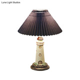 Contemporary Foldable Conical Table Lamp For Childrens Room - 1-Light Blue/Red Fabric Shade With