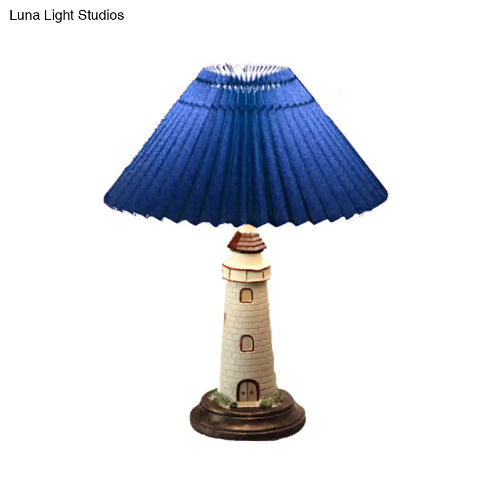 Contemporary Foldable Conical Table Lamp For Childrens Room - 1-Light Blue/Red Fabric Shade With