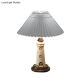 Contemporary Foldable Conical Table Lamp For Childrens Room - 1-Light Blue/Red Fabric Shade With