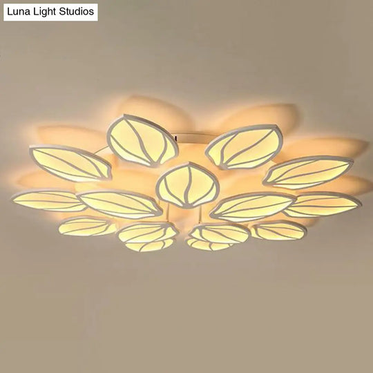 Contemporary Foliage Acrylic Led Ceiling Light For Bedroom - White Semi Flush Mount Fixture