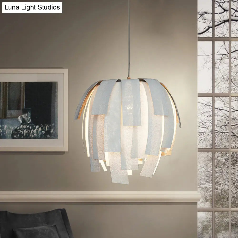 Contemporary Fringed Fabric Pendant Lamp - White Hanging Light With 1 Bulb