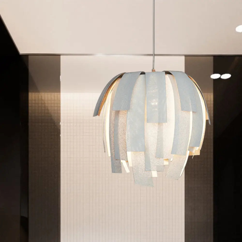Contemporary Fringed Fabric Pendant Lamp - White Hanging Light With 1 Bulb